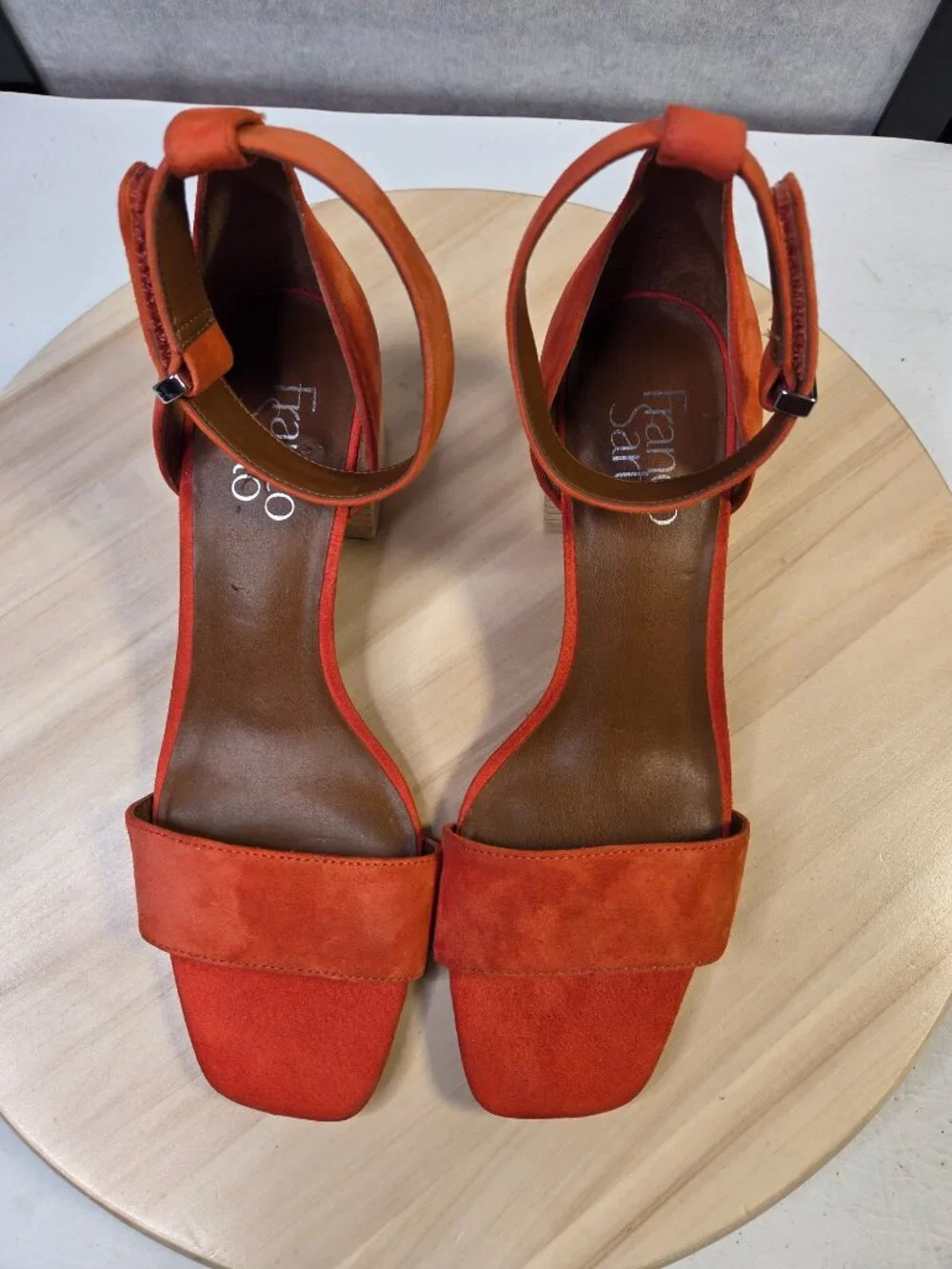FRANCO SARTO Merryl Ankle Strap Red/Orange Suede Sandals Women US 7.5M